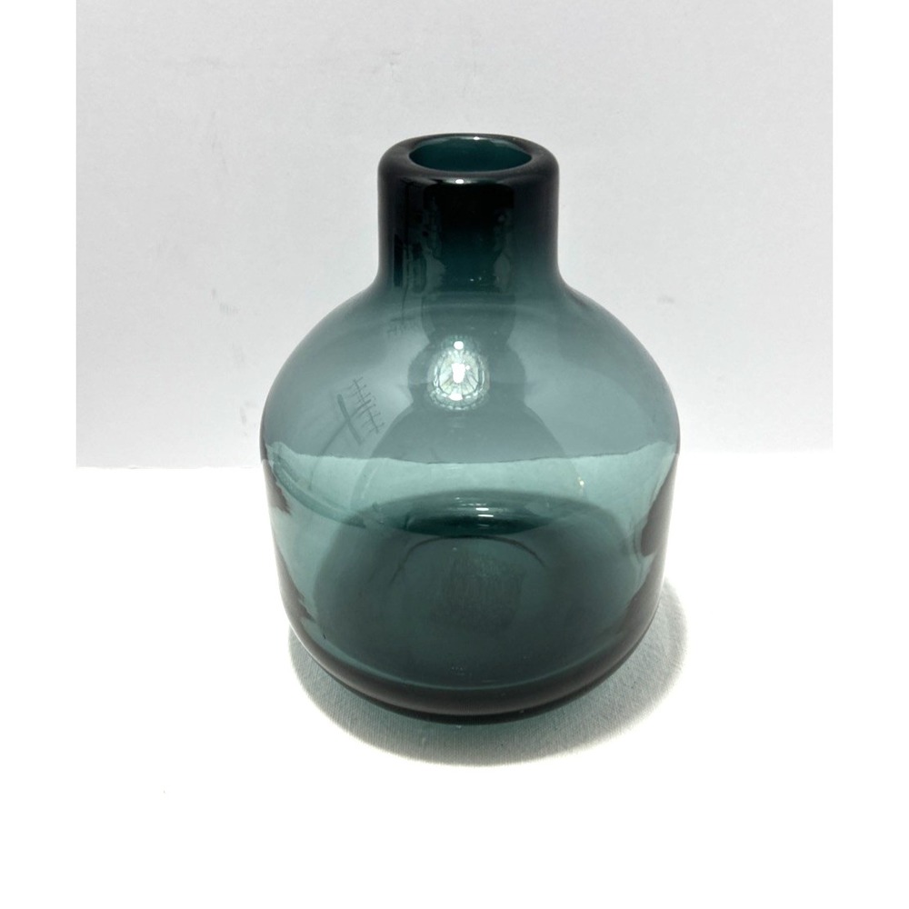 West Elm Glass Vase Blue Green Bulbous Chunky 4" H Contemporary Artsy